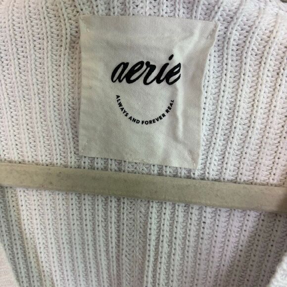 Aerie White Ribbed with Red Striped U Neck Pullover Sweater Size Medium - Picture 5 of 7